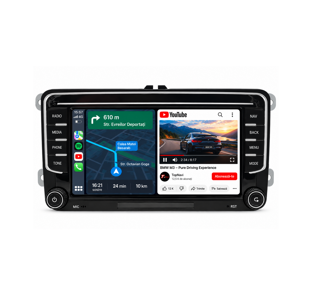 Navigatie Volkswagen ,Skoda, Seat, Android, Ecran 7 inch banda crom, Carplay / android auto
