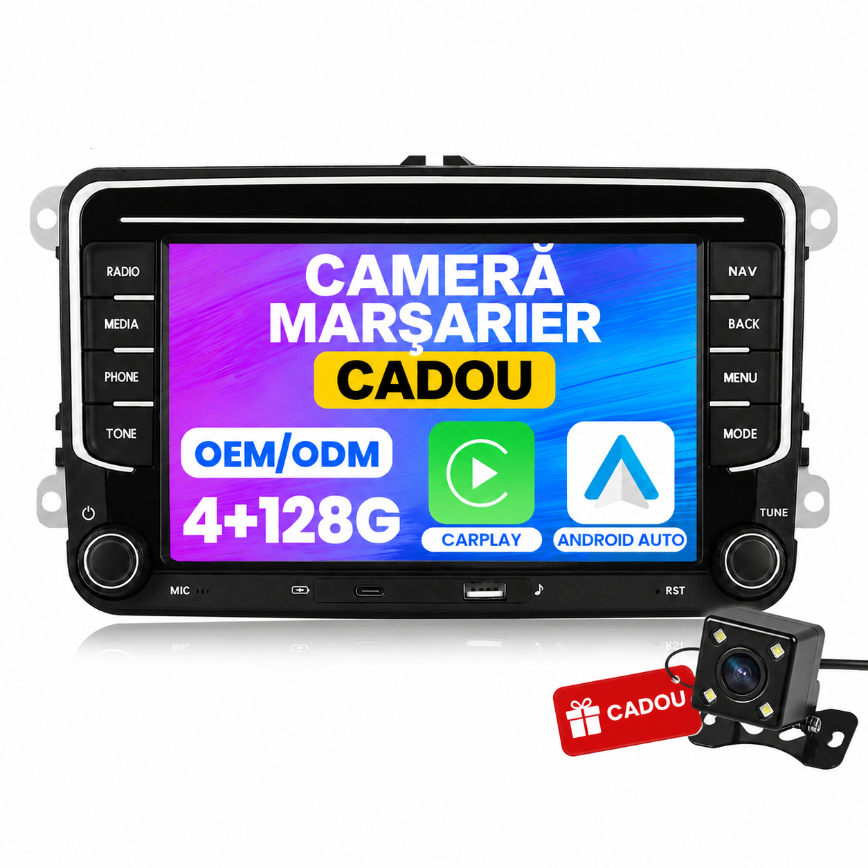 Navigatie Volkswagen Golf 5 (2003-2009), Ecran 7 inch, 4GB RAM 128GB, carplay / android auto, incarcare USB
