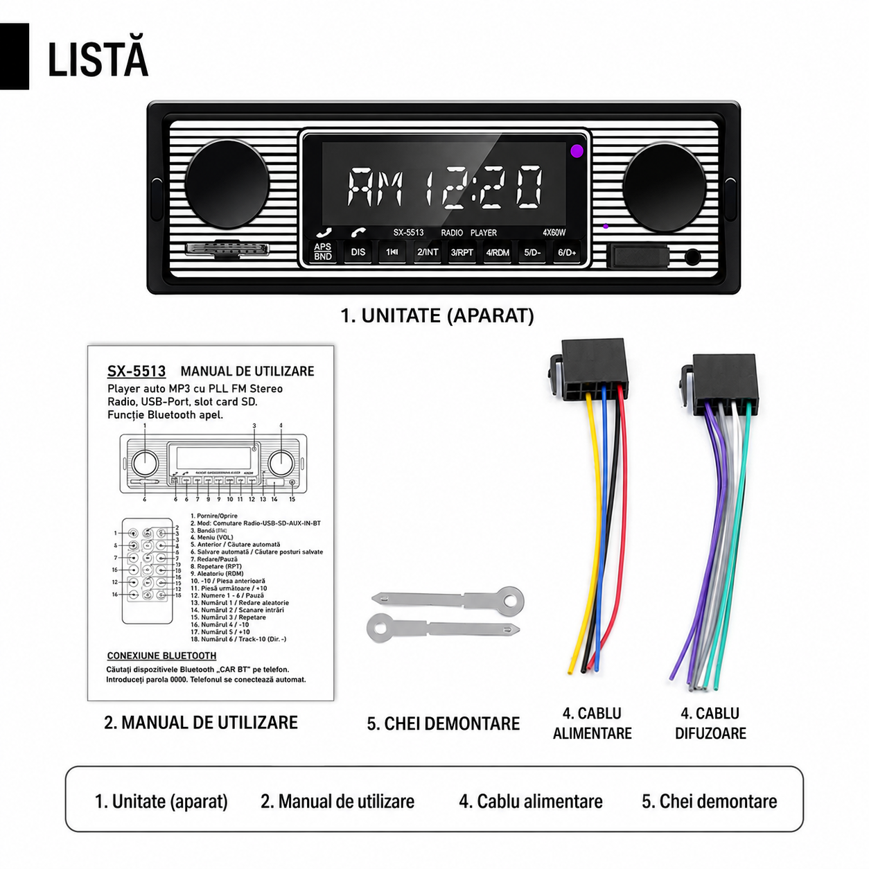Radio mp3 player vintage clasic Aux SD USB Bluetooth