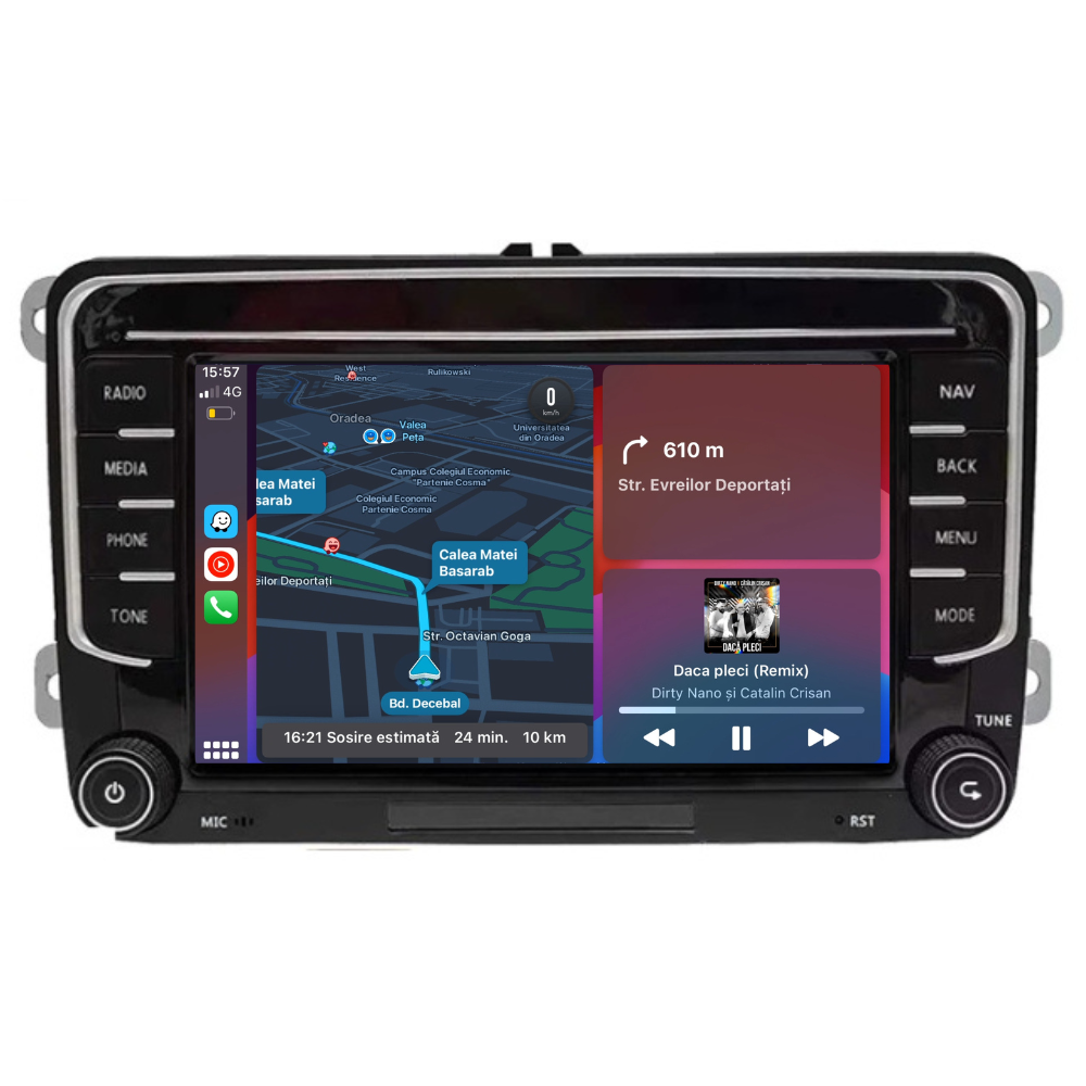 Navigatie Volkswagen ,Skoda, Seat, Android, Ecran 7 inch banda crom, Carplay / android auto