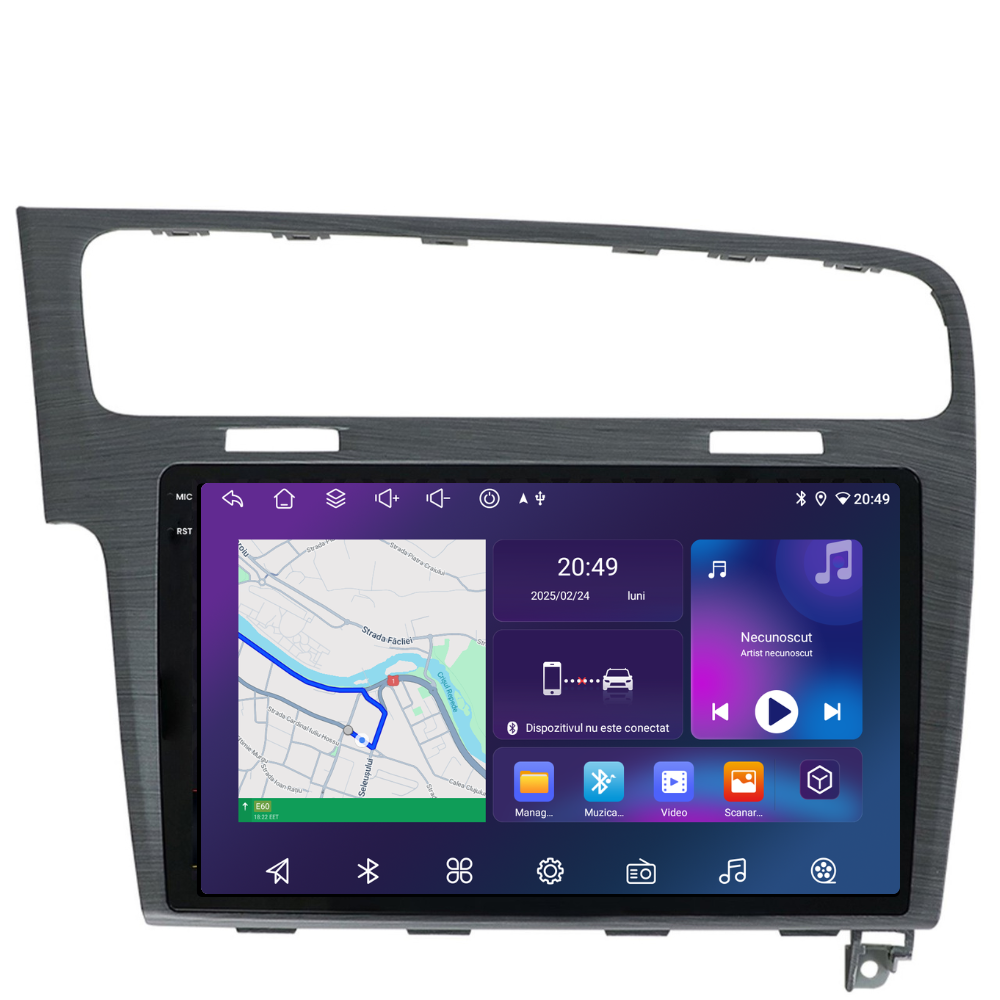 Navigatie Volkswagen Golf 7, Android, Ecran 10", Carplay / Android auto, gri