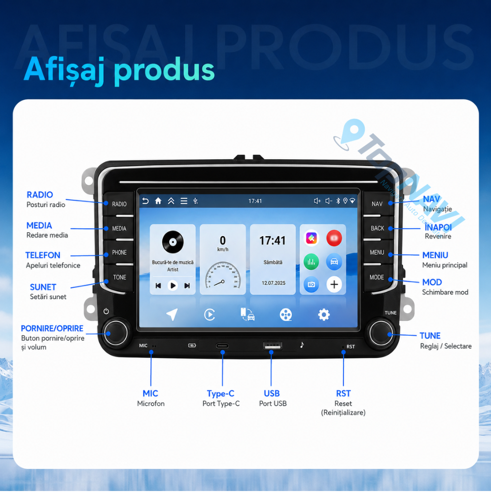 Navigatie Seat Leon (2005-2013), Ecran 7 inch, 4GB RAM 128GB, carplay / android auto, incarcare USB