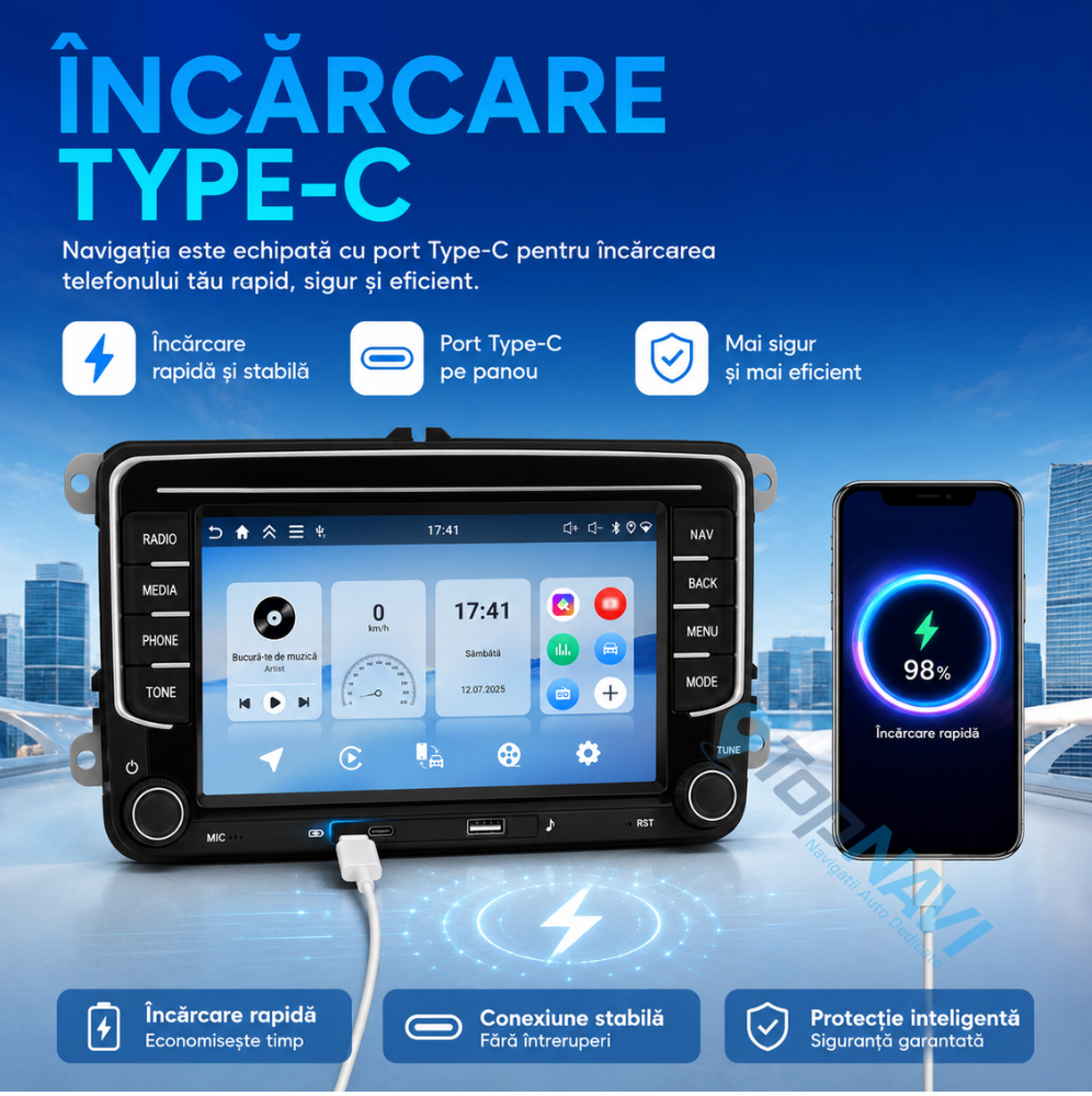 Navigatie Volkswagen Scirocco (2008-2017), Ecran 7 inch, 4GB RAM 128GB, carplay / android auto, incarcare USB