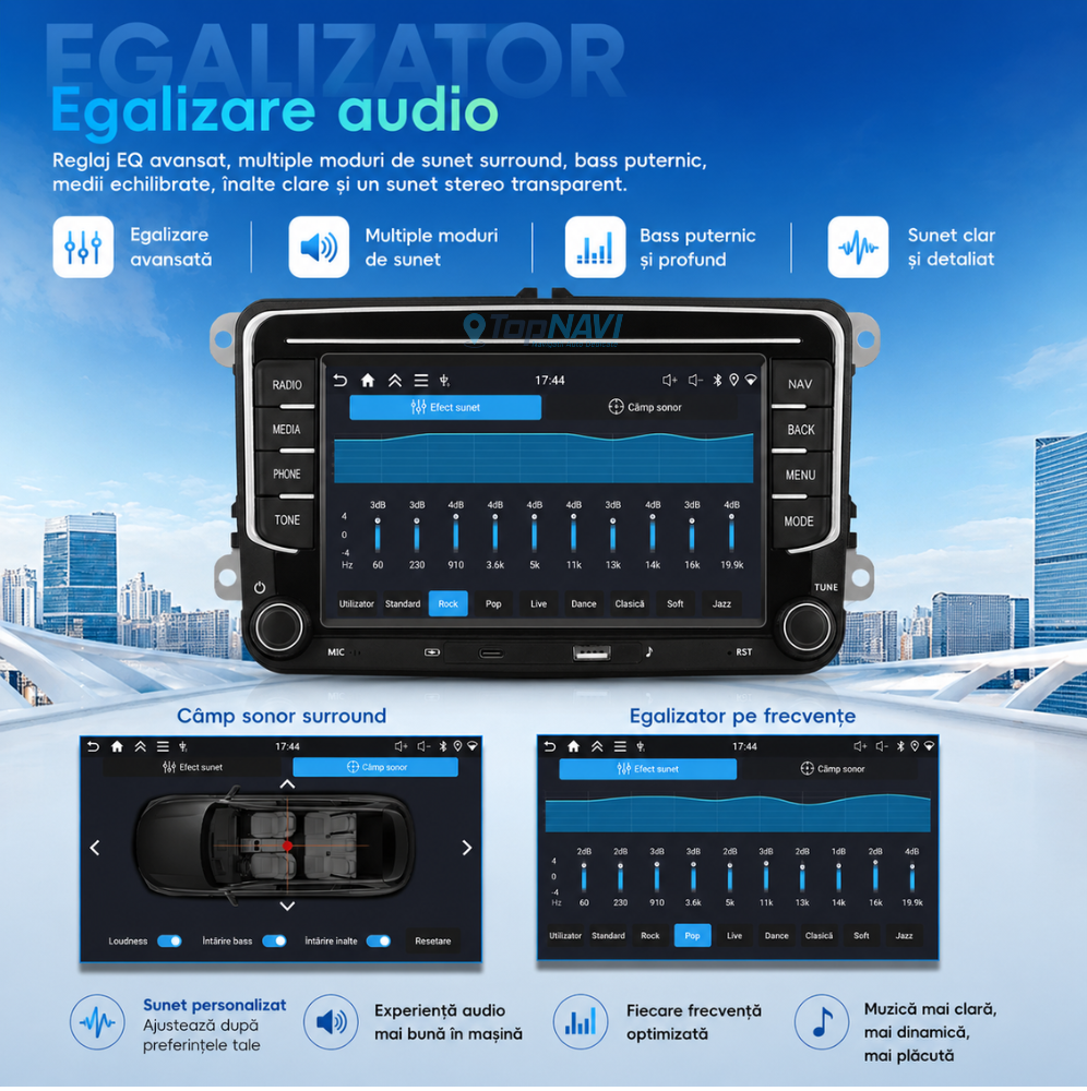 Navigatie Volkswagen EOS (2006-2015), Ecran 7 inch, 4GB RAM 128GB, carplay / android auto, incarcare USB