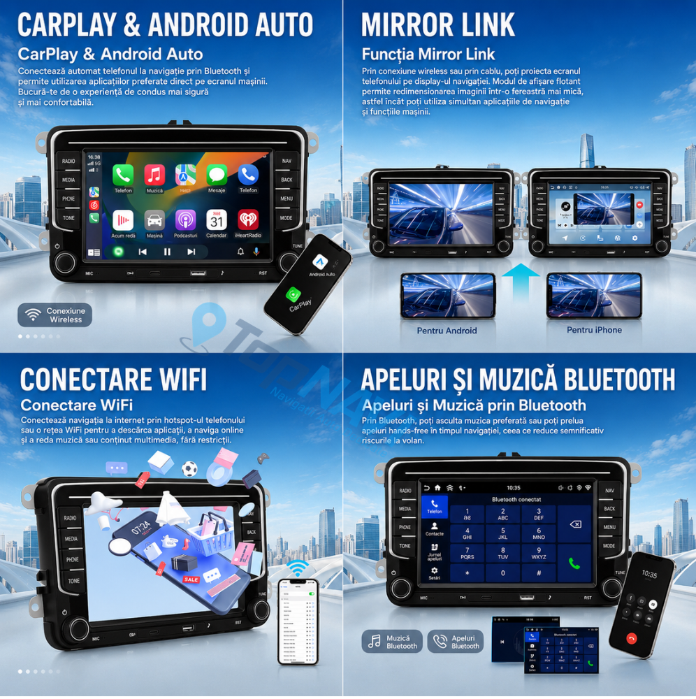 Navigatie Seat Leon (2005-2013), Ecran 7 inch, 4GB RAM 128GB, carplay / android auto, incarcare USB