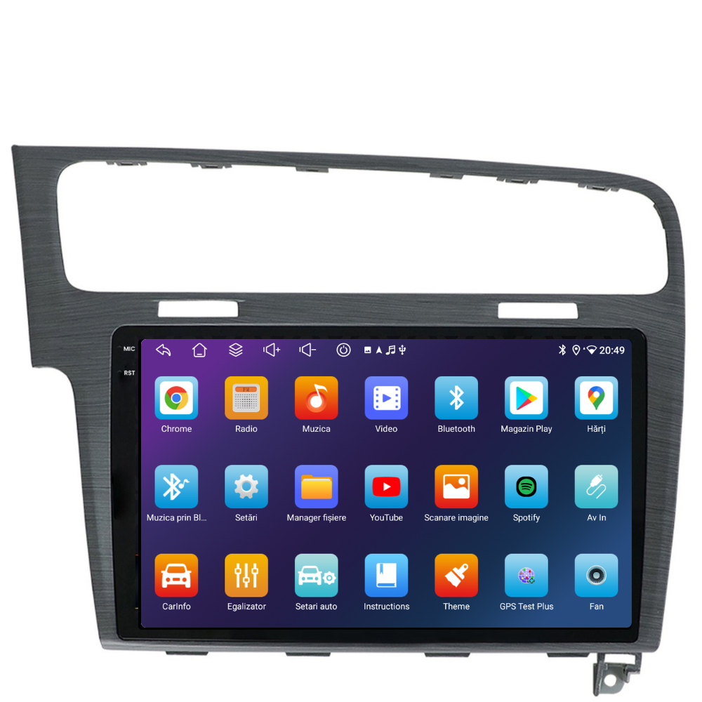 Navigatie Volkswagen Golf 7, Android, Ecran 10", Carplay / Android auto, gri