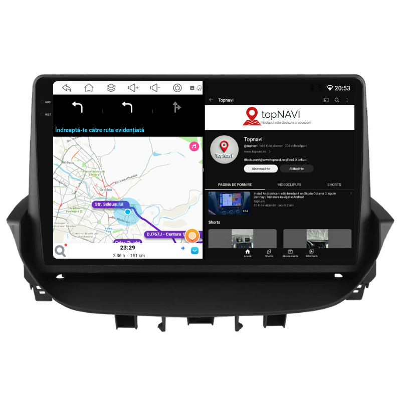 Navigatie Renault Laguna (2001-2007), Ecran 9 inch, Carplay / Android auto, Youtube, Waze