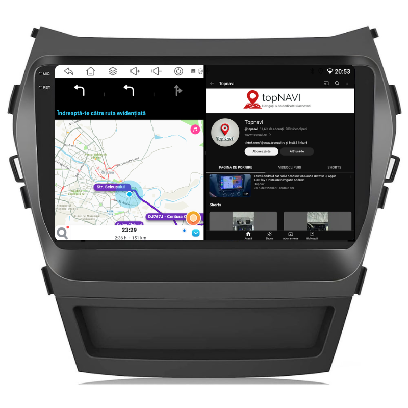 Navigatie Hyundai Santa Fe IX45 (2010-2018), Ecran 9 inch, Carplay / Android auto, Youtube, Waze