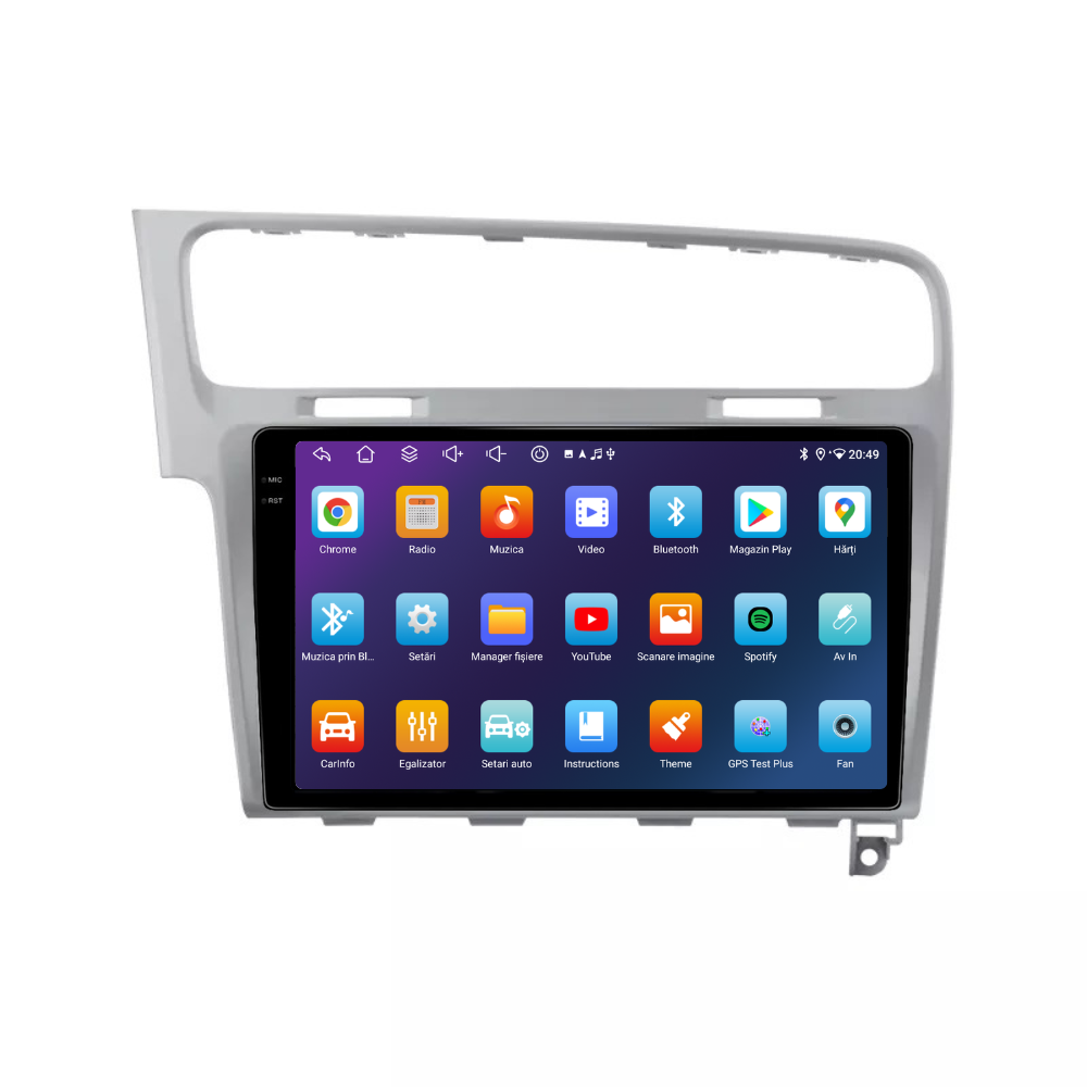 Navigatie Volkswagen Golf 7, Android, Ecran 10", Carplay / Android auto, argintiu
