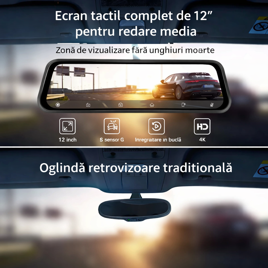 Camera auto DVR in oglinda, functie carplay, 4K