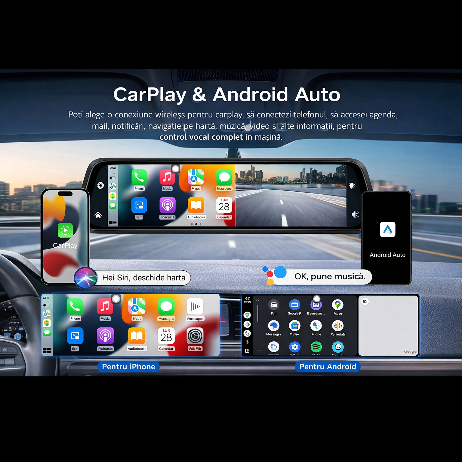 Camera auto DVR in oglinda, functie carplay, 4K