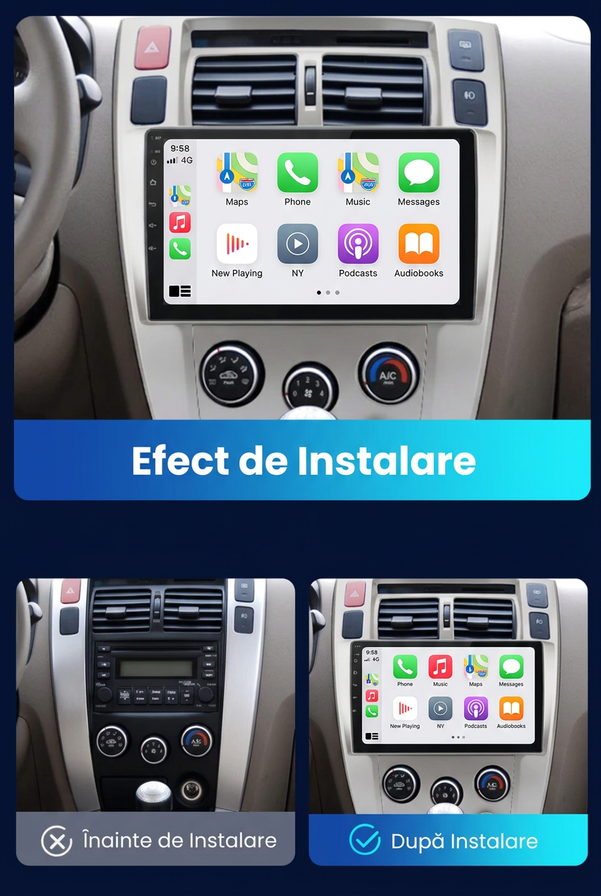 Navigatie Hyundai Tucson (2006-2010), Ecran 10", Carplay / Android Auto
