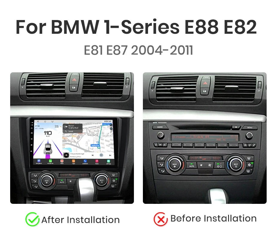 Navigatie Bmw Seria 1 E81 E82 E87 E88 (2003-2014), Android, Ecran 9", Carplay / Android auto, clima automata