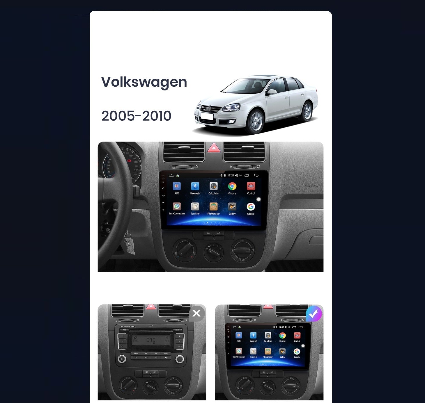 Navigatie Volkswagen Golf 5 (2004-2009), Android, Ecran 10", Carplay / Android auto, Clima AC