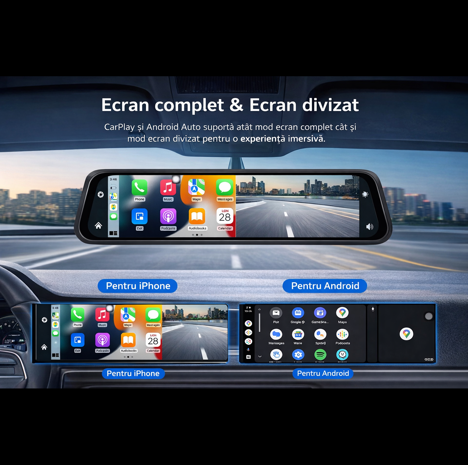 Camera auto DVR in oglinda, functie carplay, 4K