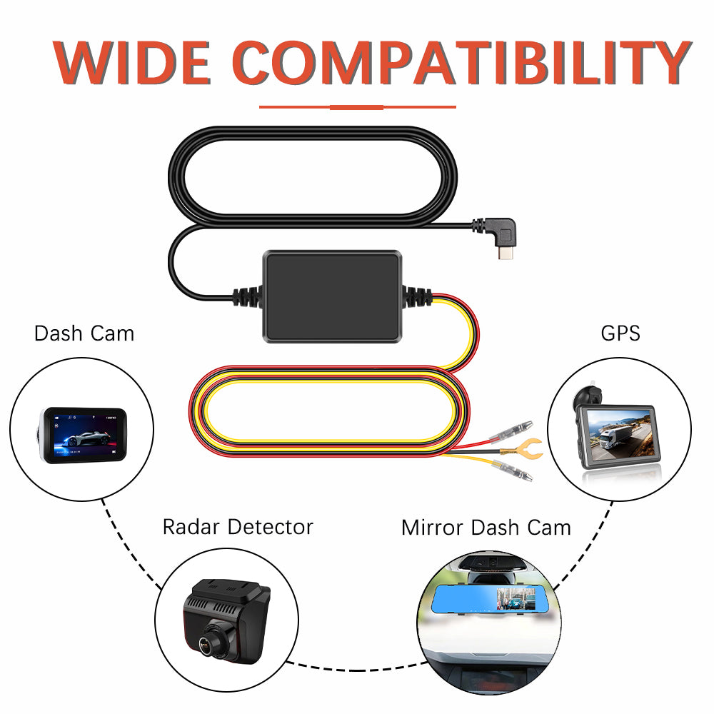 Kit cablaj alimentare camera auto dvr trafic, 24h, USB-C, monitorizare 24/7