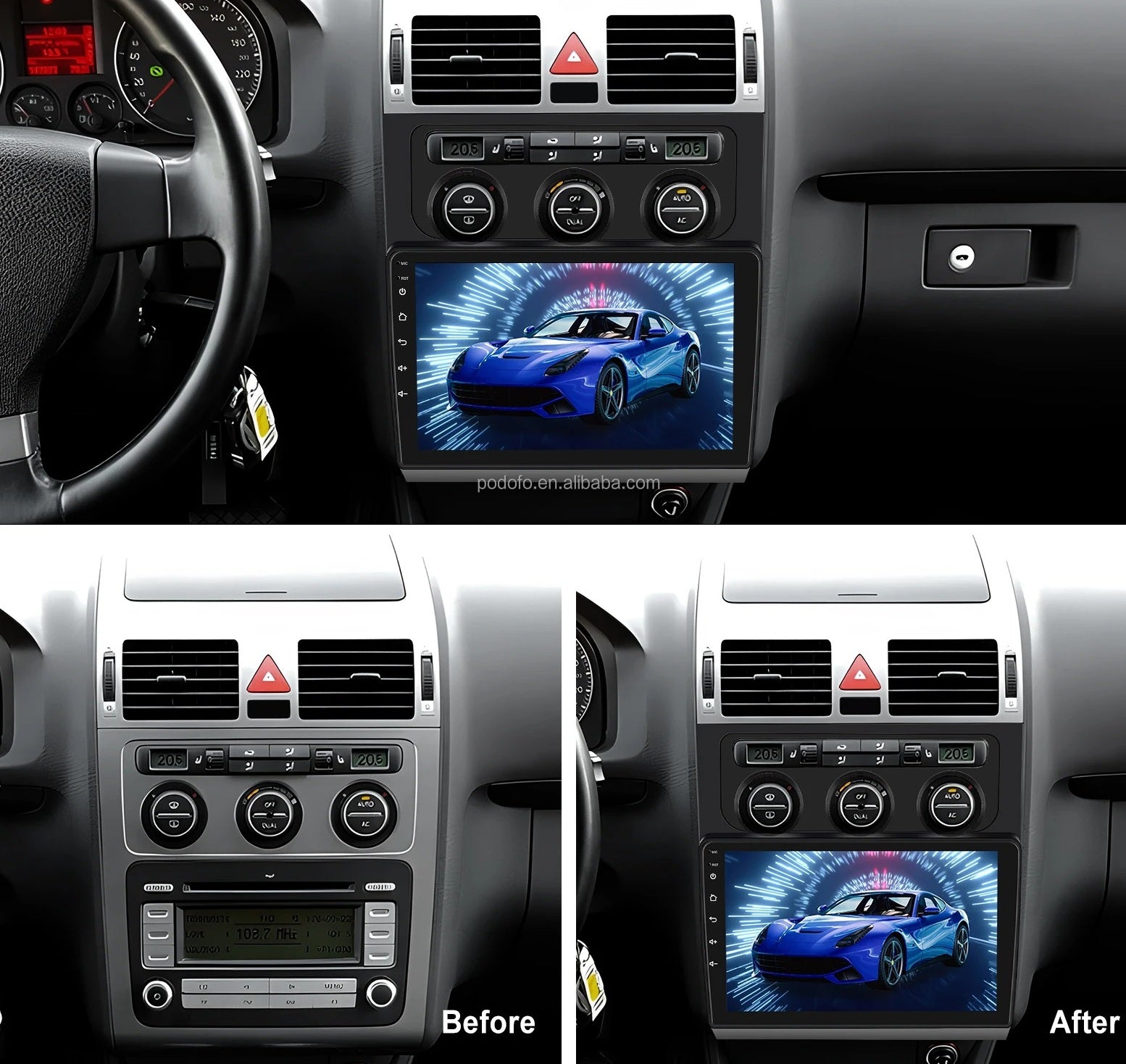 Navigatie Volkswagen Touran (2003-2010), Android, Ecran 10", Carplay / Android auto, Clima automata