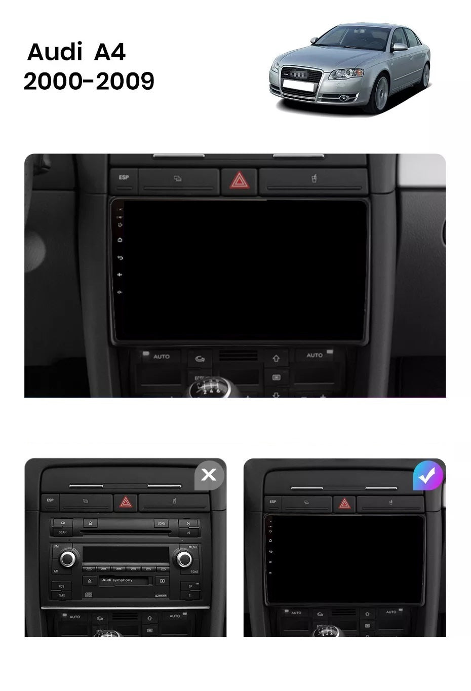 Navigatie Audi a4 b6, b7, seat exeo, android 12, 1GB RAM 32GB, wifi, google maps, youtube, waze, bluetooth