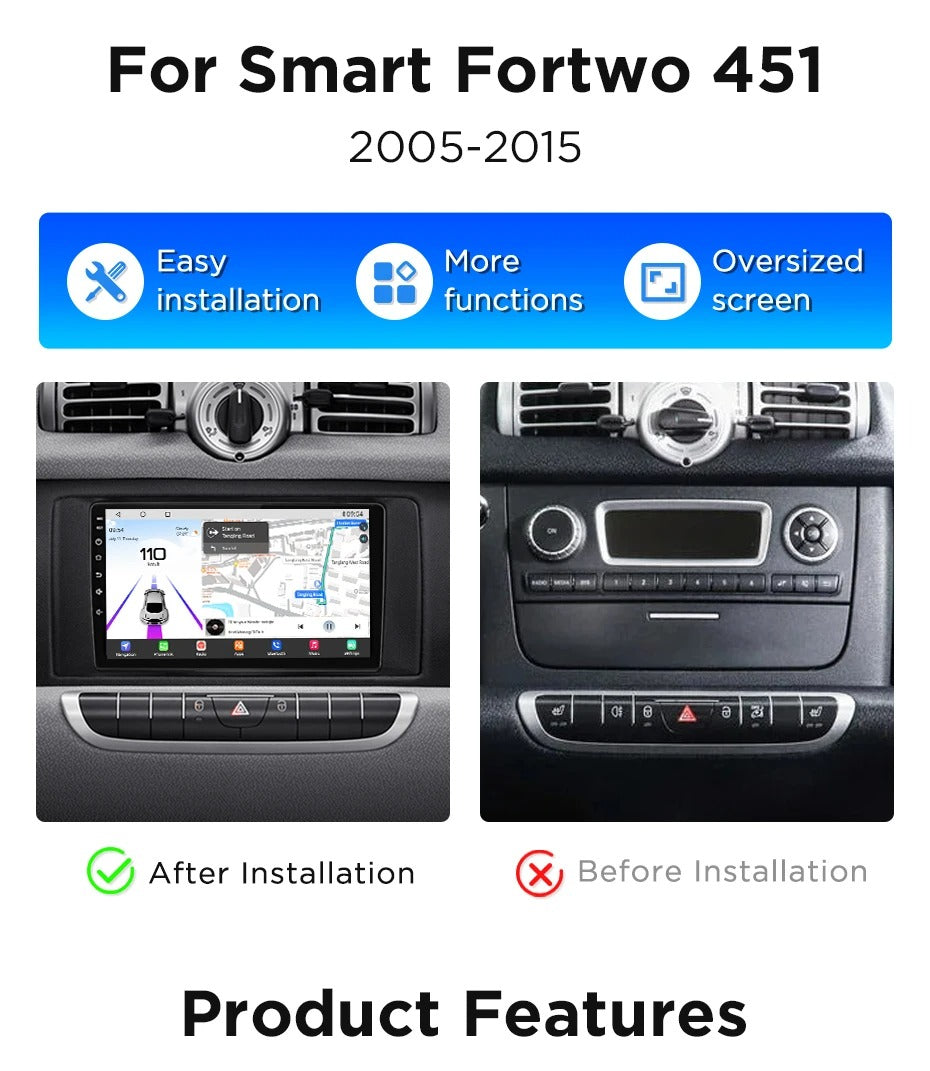 Navigatie Smart For Two / For Four (2010-2015), Android, Ecran 9", Carplay / Android auto