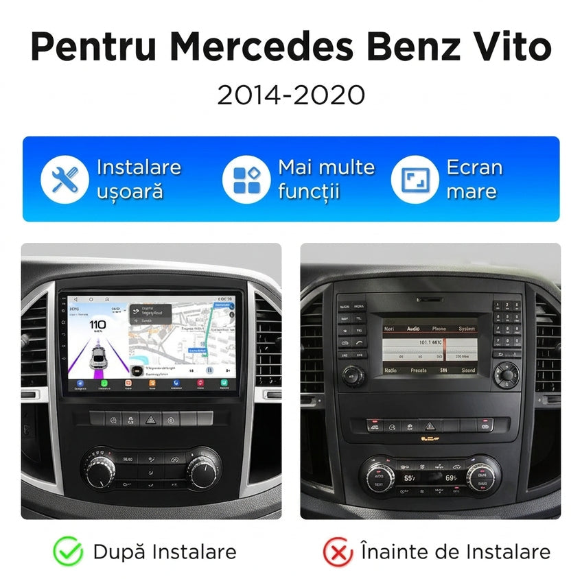 Navigatie Mercedes Vito W447 (2014 - 2021), Android, Ecran 10", Carplay / Android Auto