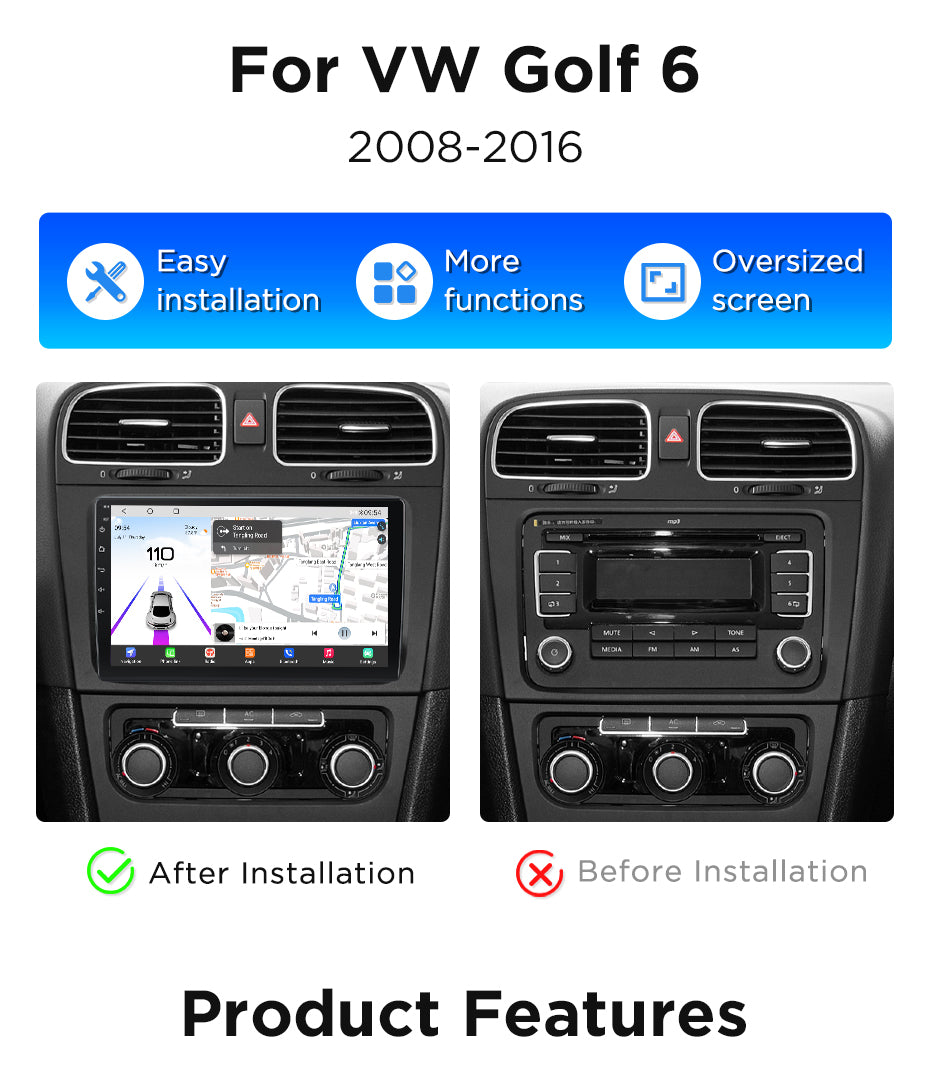 Navigatie Volkswagen Golf 6 (2009-2013), Android, Ecran 9", carplay / android auto