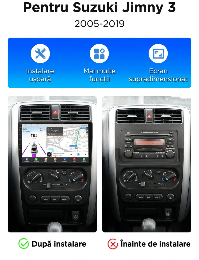 Navigatie Suzuki Jimny 3 (2005-2019), Android, Ecran 9", Carplay / Android auto