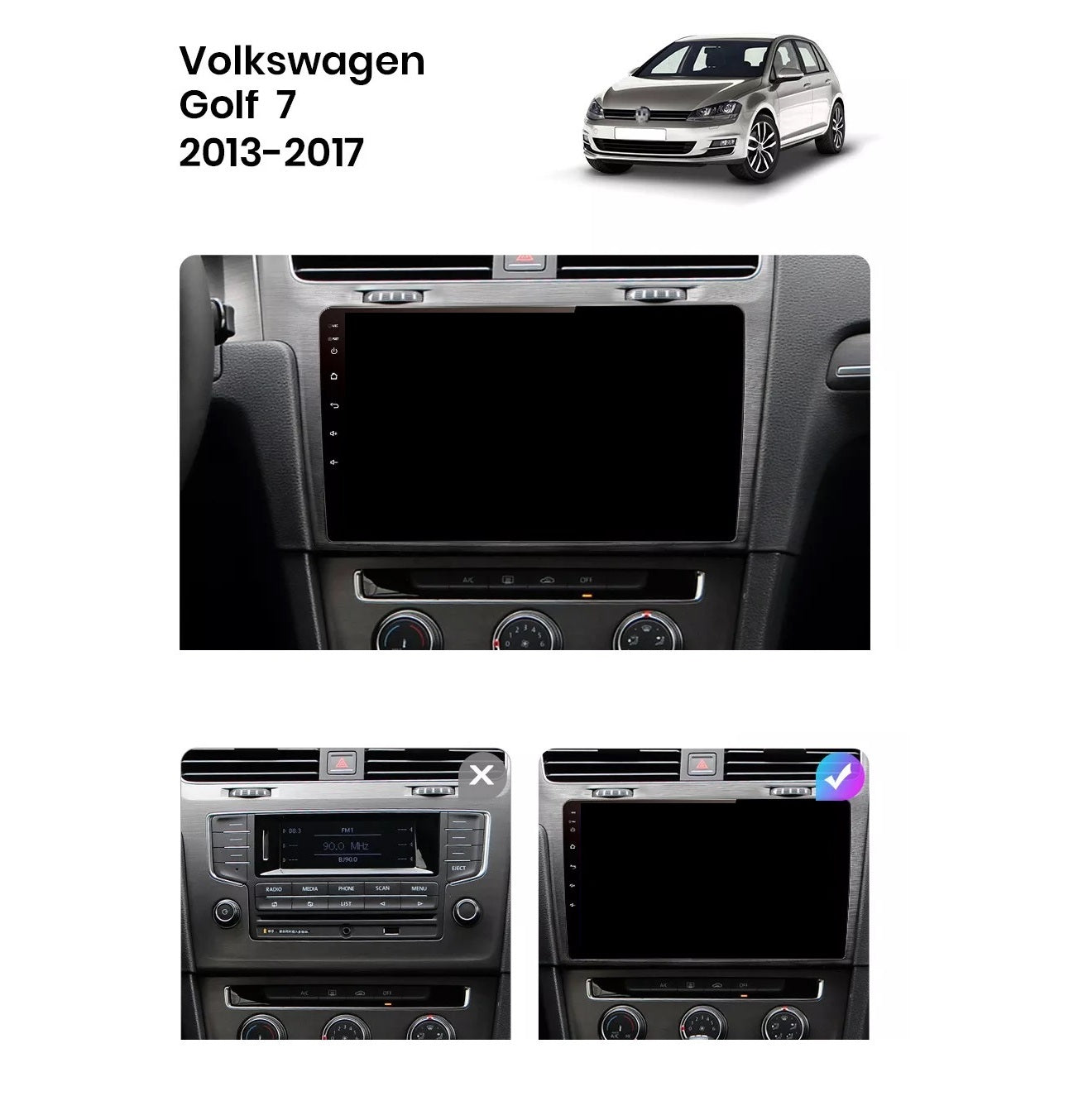 Navigatie Volkswagen Golf 7, Android, Ecran 10", Carplay / Android auto, argintiu