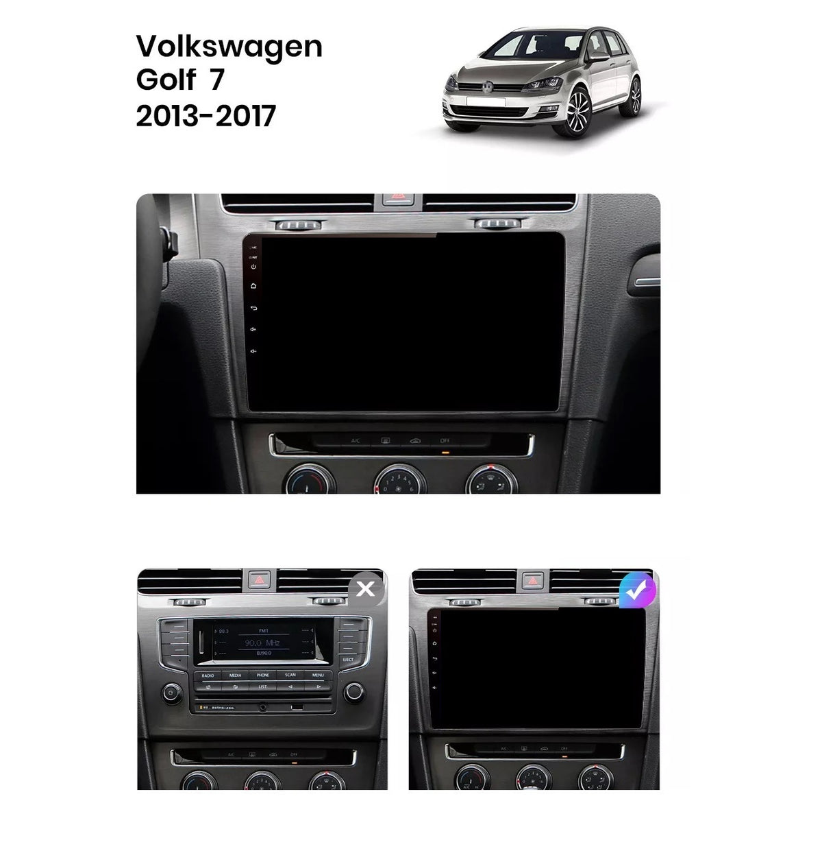 Navigatie Volkswagen Golf 7, Android, Ecran 10", Carplay / Android auto, argintiu