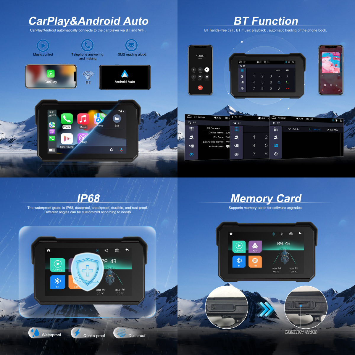 Carplay pentru Motocicleta cu ecran 5" IPS, android auto / carplay wireless