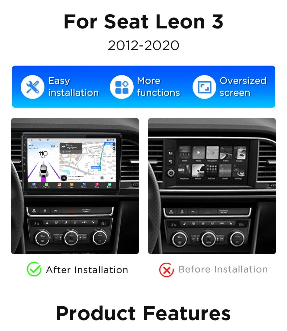 Navigatie Seat Leon 3 (2013-2020), Android, Ecran 9", Carplay / Android auto