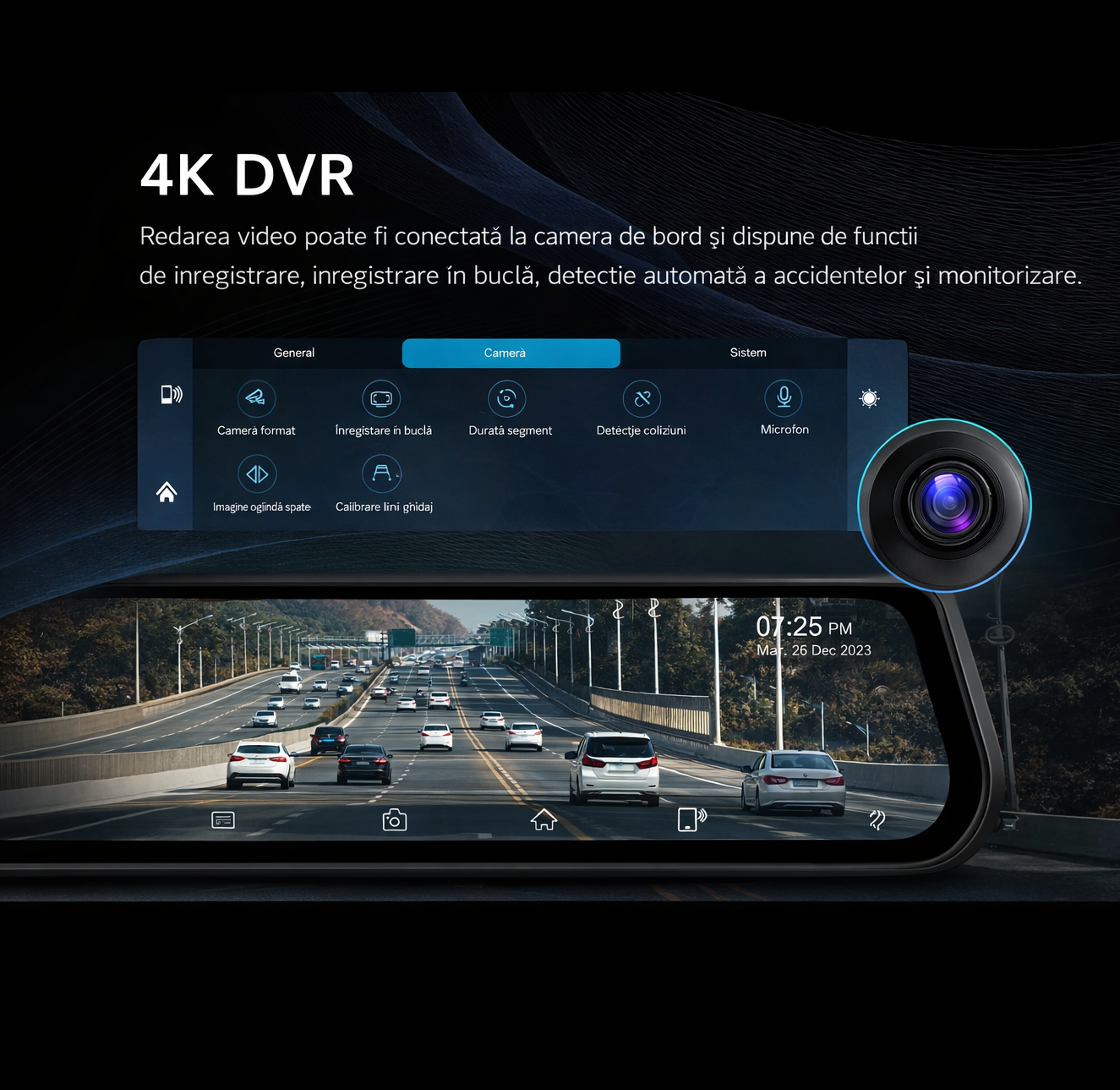 Camera auto DVR in oglinda, functie carplay, 4K