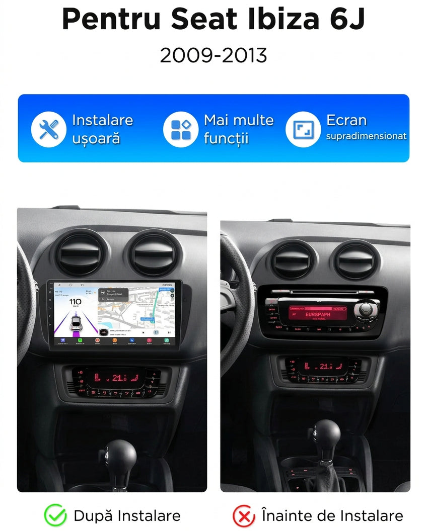 Navigatie Seat Ibiza 6J (2009-2013), Android, Ecran 9", Carplay / Android auto