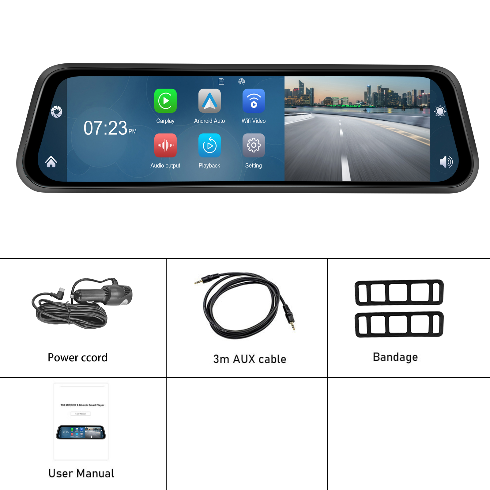 Camera auto DVR in oglinda, functie carplay, 4K