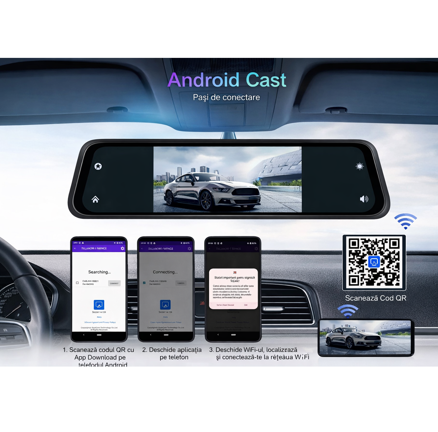 Camera auto DVR in oglinda, functie carplay, 4K