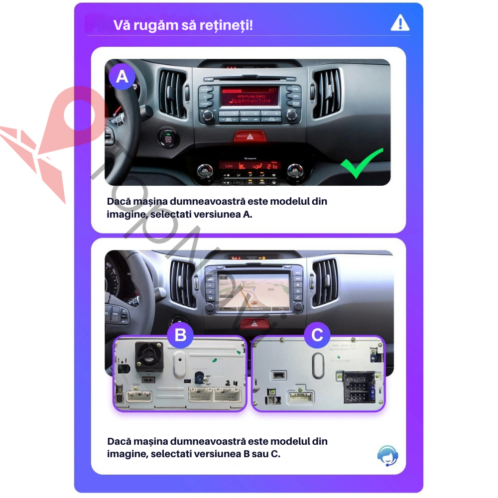 Navigatie Kia Sportage (2010-2016), Ecran 9 inch, Carplay / Android Auto, Youtube, Waze