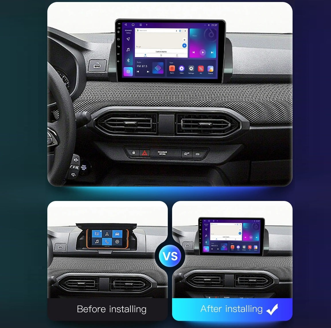 Navigatie Dacia Logan / Sandero / Jokker (2021+) Android, Ecran 10", Carplay / Android auto
