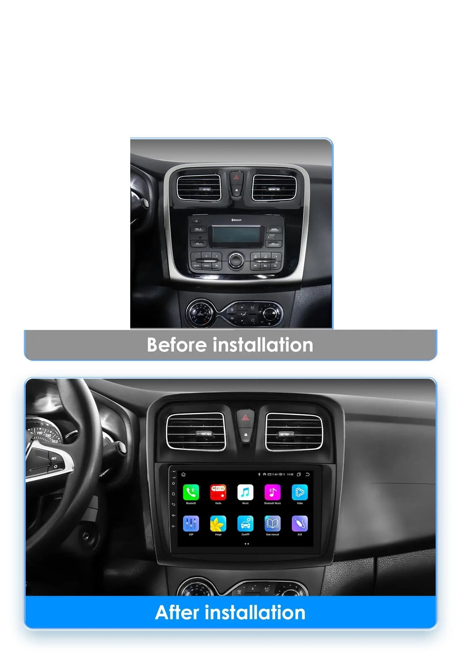 Navigatie Dacia Logan / Sandero 2 (2012-2019) Android, Ecran 9", Carplay / Android auto, model prestige