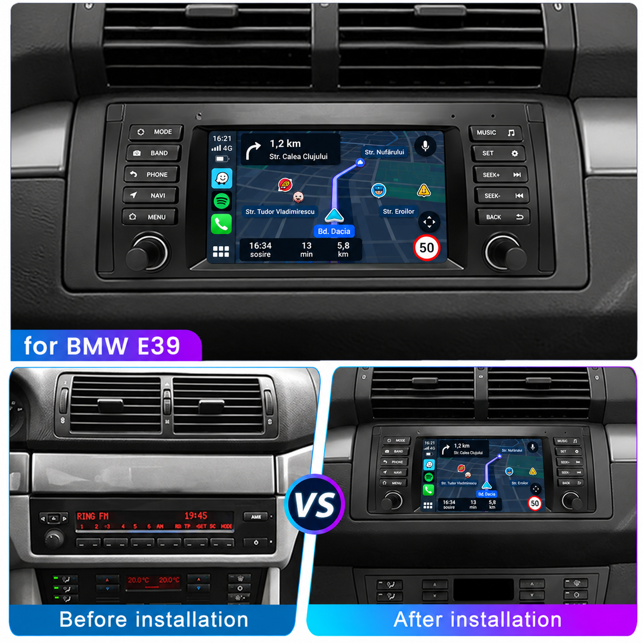 Navigatie Bmw X5 E53 (1999-2006), Ecran 7", Carplay / Android auto