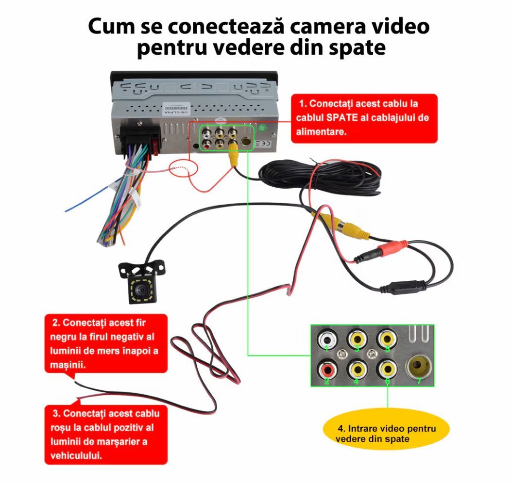 Radio Auto 1DIN cu Apple CarPlay și Android Auto wireless, Ecran Tactil 6.36", Bluetooth, Camera marsarier inclusa