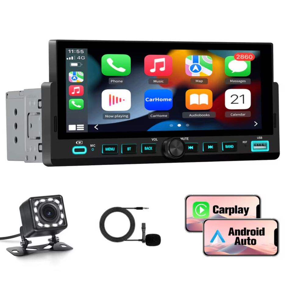 Player auto casetofon 1DIN universala, Carplay si Android auto, waze, google maps