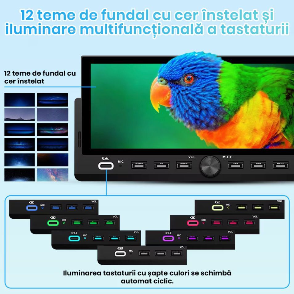 Player auto casetofon 1DIN universala, Carplay si Android auto, waze, google maps