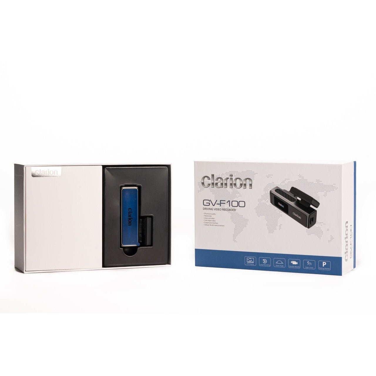 Camera auto, Clarion 2K + Kit inregistrare 24h / 24h, cu aplicatie telefon