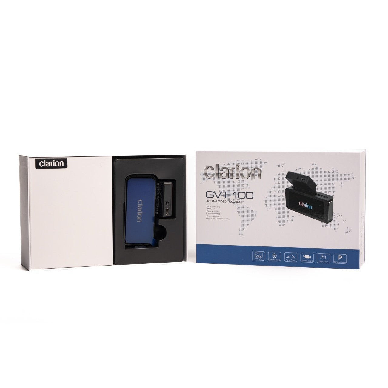 Camera auto, Clarion 4K fata - spate 1080p + Kit inregistrare 24h / 24h, cu aplicatie telefon