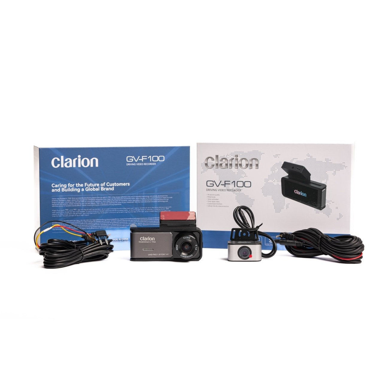 Camera auto, Clarion 4K fata - spate 1080p + Kit inregistrare 24h / 24h, cu aplicatie telefon