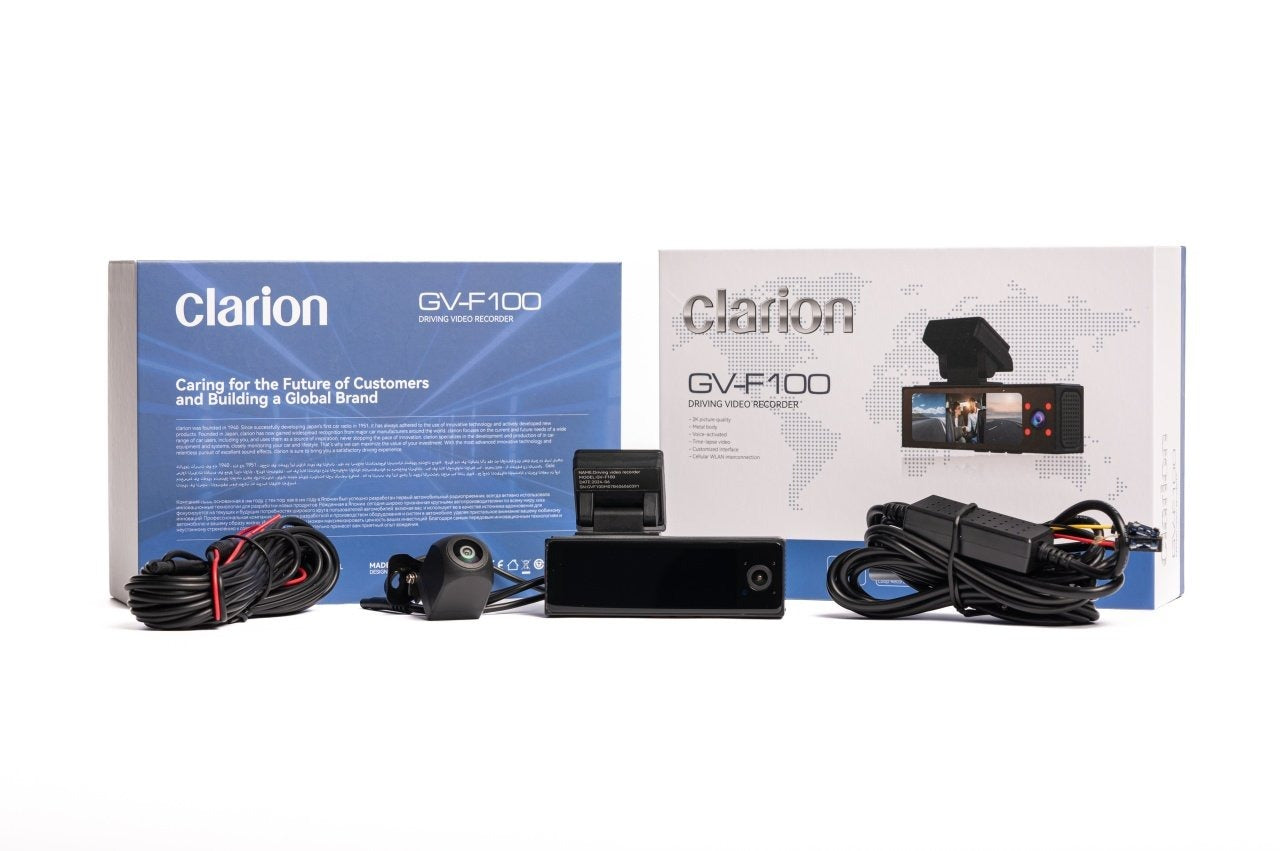 Camera Auto Clarion Tripla – Înregistrare 2K Față + 1080P Spate & Interior + Kit inregistrare 24h / 24h, cu aplicatie telefon