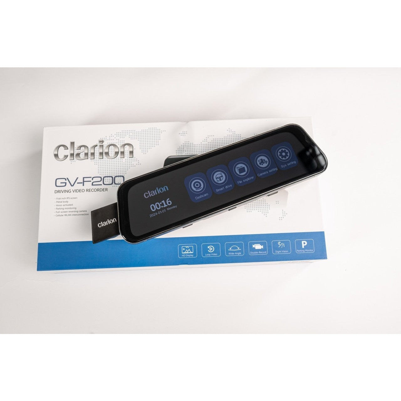 Camera auto cu marsarier, Clarion 4k fata - spate 1080p + Kit inregistrare 24h / 24h, cu aplicatie telefon