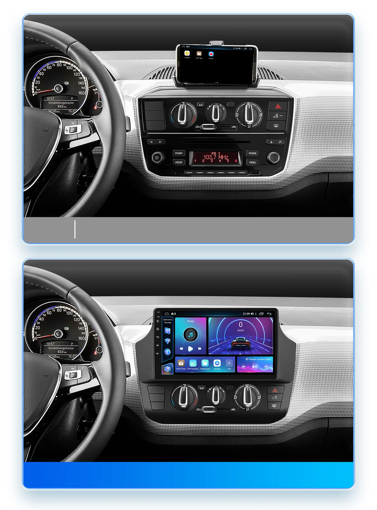 Navigatie Volkswagen Up (2017-2023), Ecran 9 inch, Carplay / Android auto, Youtube, Waze