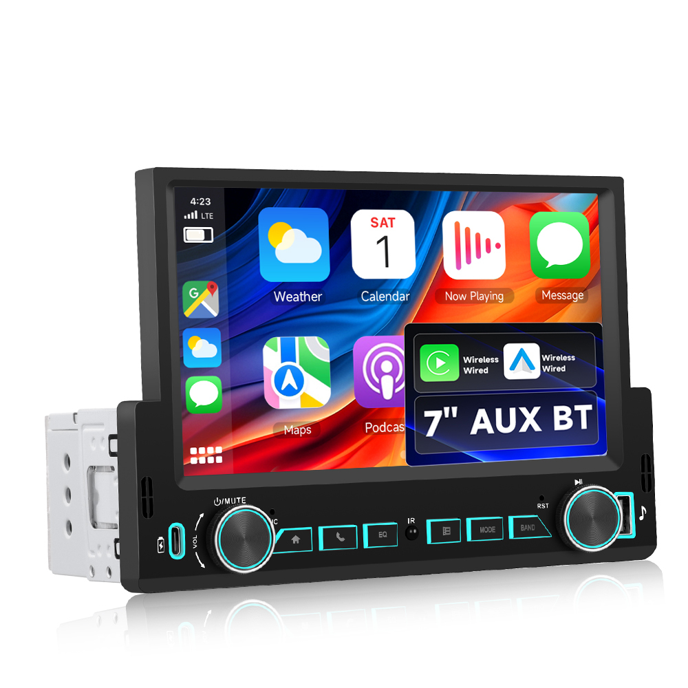 Radio Auto 1DIN cu Apple CarPlay și Android Auto wireless, Ecran Tactil 7", Bluetooth, Camera marsarier inclusa