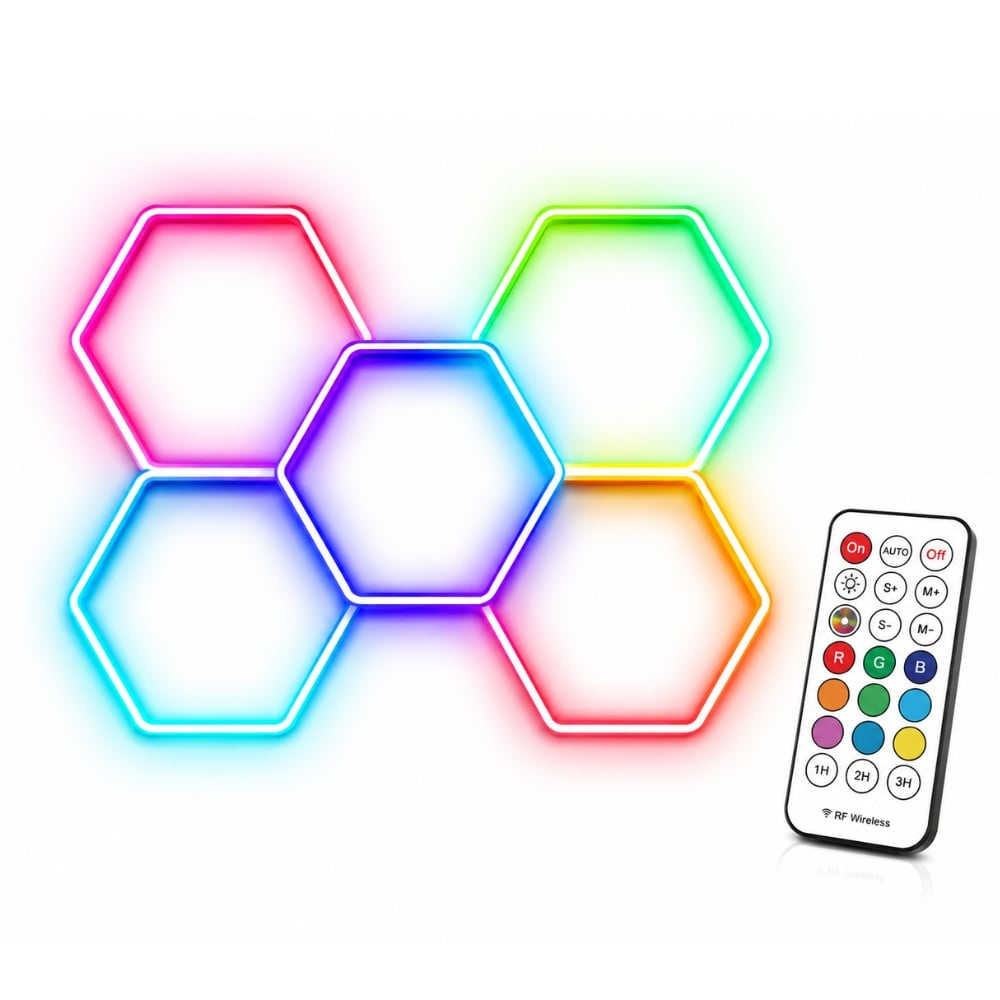 Lumină LED RGB Hexagonală Profesionala Aluminiu – 5 Module 244x170CM 192W, Echivalent 1600W, Garaj, Salon, Atelier