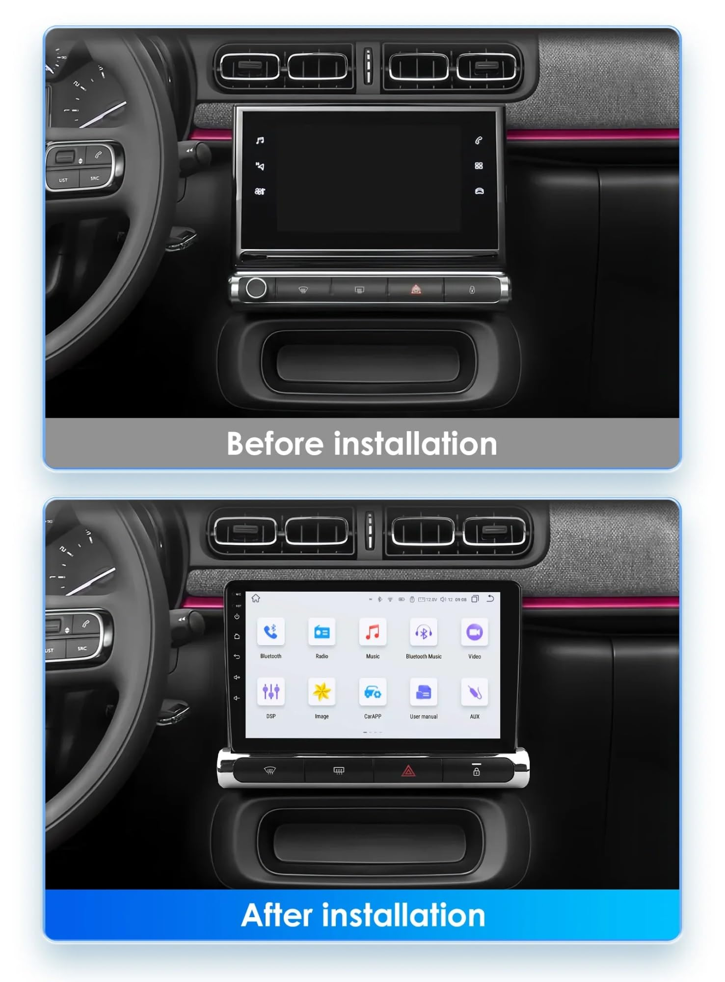 Navigatie Citroen C3 / C3 Aircross (2016-2024), Ecran 9 inch, Carplay / Android auto, Youtube, Waze